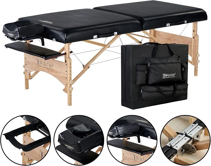 Master Massage Gibraltar Olympic LX Portable Massage Table Extra Wide for Larger Clients - Supports Weight Up to 800lbs - Tattoo Spa Salon Facial Beauty Bed, Lash Tables, 32" Width, Black