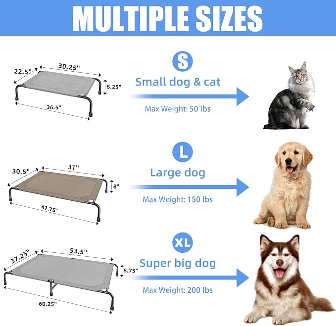 Simple Trending Raised Dog Bed for Small Dogs, Waterproof Elevated Dog Cot, Outdoor Cooling Pet Bed, 36.5" x 22.5", Grey | Pet Bed for Small Dogs, Waterproof Cover, Breathable mesh, Non-Slip Feet, Suitable for Indoor or Outdoor Use, 36.5" x 22.5"