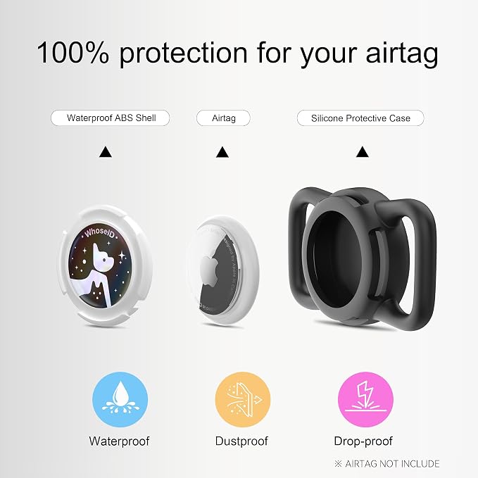 Waterproof AirTag Holder for Dog Collar, Soft Slide-On Dog AirTag Holder | Full-Body Protection, No-Dangle Fit, Ultra-Durable, Lightweight, Tool-Free Installation, Fits Dog & Cat Collars