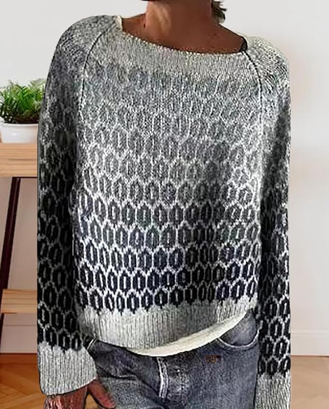 Zhyaj Fair Isle Sweater for Womens Winter Long Sleeve Vintage Knitted Sweater Casual Fall Crew Neck Pullover Sweaters