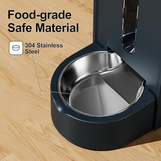 Gardner Pet Automatic Cat Feeder and Water Dispenser, 1.8 Gallons*2 Gravity Food Dispenser Set with Stainless Steel Bowls, Large Capacity for Multi Cats, Small Medium Puppies(Dark Blue)