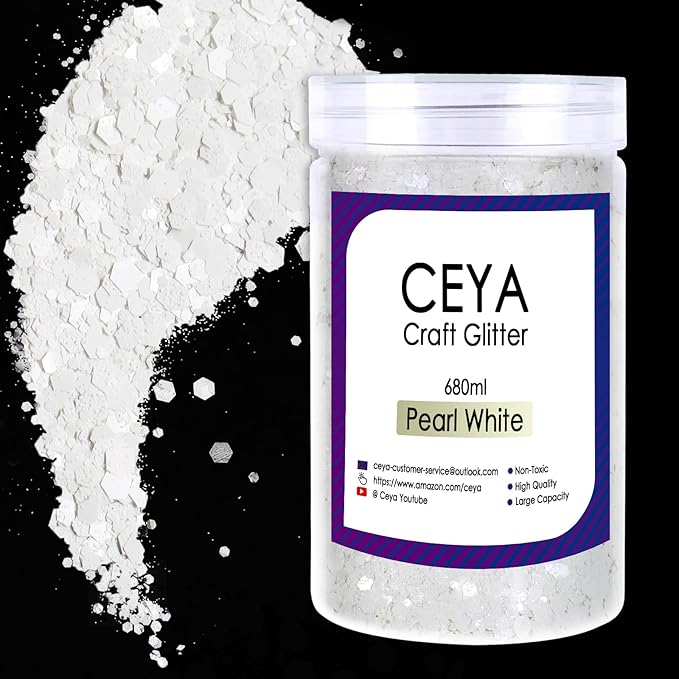 Ceya Chunky Glitter, 1 LB/ 16OZ Pearl White Bulk Craft Glitter Mixed Chunky Fine Glitter Bottled Metallic Flake Nail Sequins for Epoxy Resin, Tumblers, Scrapbooking, Party, Festival Decor, Art Project