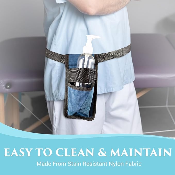 NRG Massage Holster - Single Massage Oil, Lotion and Cream Bottle Holster - Holds up to an 8 Ounce Bottle - 50 Inch Long Adjustable Belt - Durable Nylon Fabric - Washable - Color: Black