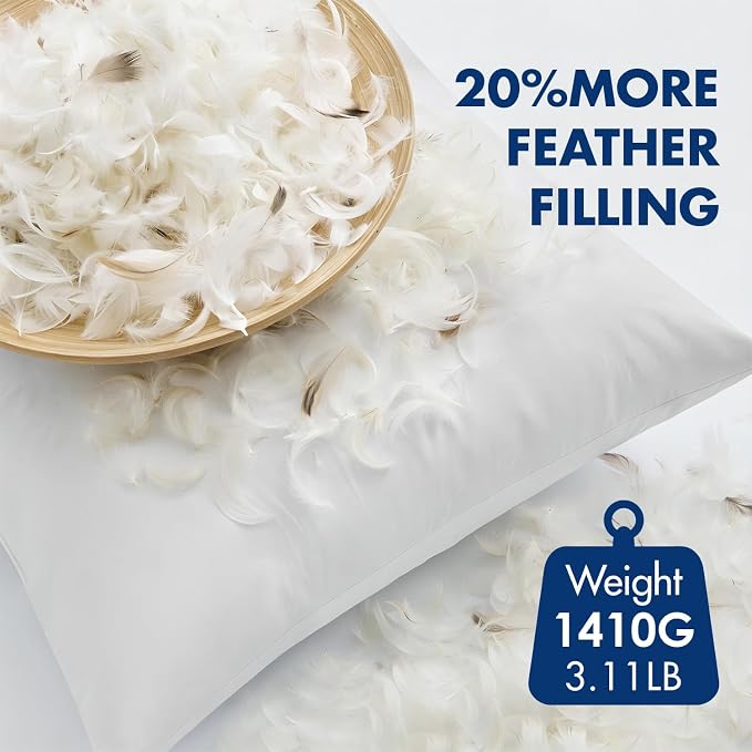 MIULEE 24x24 Euro Pillow Inserts, Premium Feather and Down Pillows 4 Pack | Fluffy and Choppable DecorativeThrow Pillows for Sofa Bed Couch with Double-Layer Down-Proof Cotton Fabric Cover