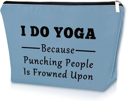 Sazuwu Yoga Gifts for Her - Blue Makeup Bag & Funny Cosmetic Bag for Yoga Lovers & Instructors