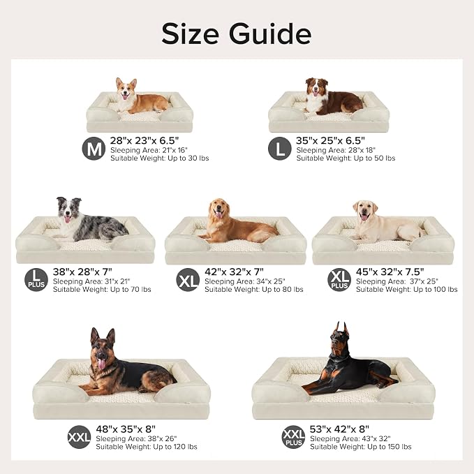 L Plus Orthopedic Dog Bed for Large Dogs, Washable Dog Sofa with Egg-Crate Foam, Waterproof Lining and Non-Skid Bottom