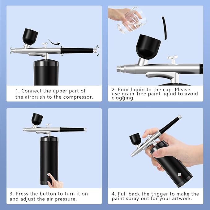 Airbrush Kit With Compressor 48PSI Rechargeable High Pressure Air Brush Set Cordless Airbrush Kit with 0.3mm Nozzle for Painting,Nail Art, Cake Decor,Makeup,Modeling (Black)