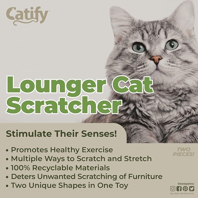 Best Pet Supplies Catify Corrugated Cardboard Cat Scratcher - Lounger I | Corrugated Cardboard, Double Sided Cat Scratching Pad, Indoor Furniture Protector, Durable, For Kittens and Cats,