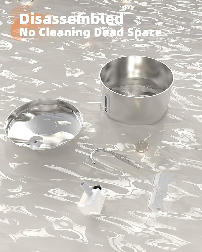108oz/3.2L Cat Water Fountain Stainless Steel with 6 Filters 3 Sponges | Pet Fountain for Drinking with Water Level Window, Ultra Quiet Pump, Kitty Spout, Automatic Cat Feeding & Watering Supplies