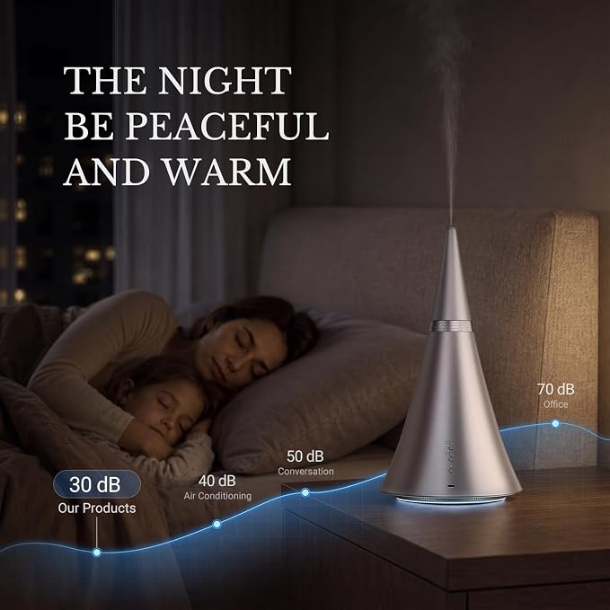 Waterless Diffuser, 2000 Sq.Ft Coverage，Essential Oil Diffuser with Bluetooth App Remote Control, Adjustable Mist Mode, Timer, Mood Lights Aromatherapy Diffuser for Home, Office, Hotel