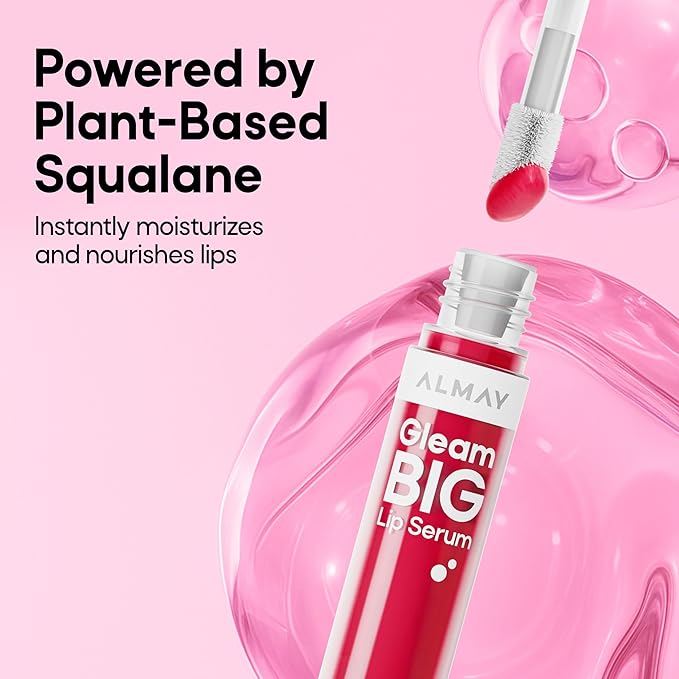 Almay Gleam Big Lip Serum, Hydrating and Moisturizing, Hypoallergenic Lip Gloss, Non-Sticky, 100 Positively Pink, 0.13 fl oz