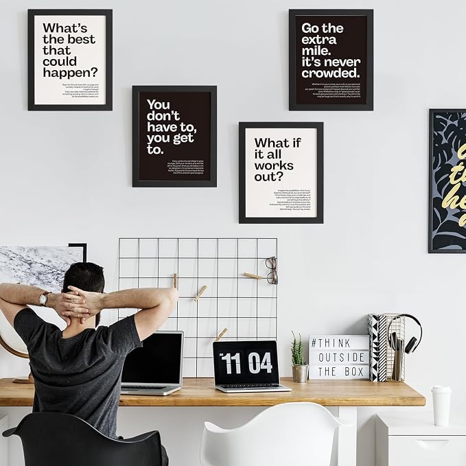 DSHFG Motivational Office Wall Art Decor Prints Set of 4, Black Motivational Wall Decor Retro Posters Prints for Office Home Decor, 8x10 Unframed