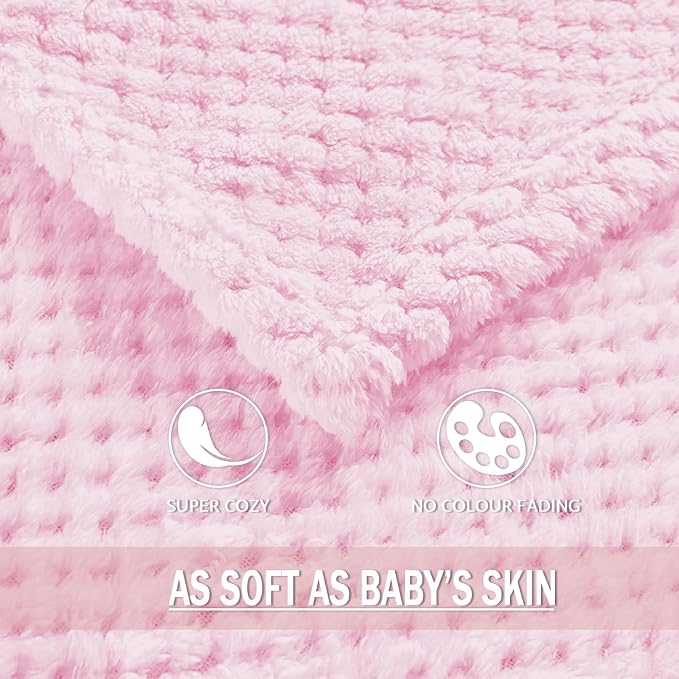 Exclusivo Mezcla Large Waffle Fleece Throw Blanket for Couch, Light Pink | Lightweight Soft Blanket for Sofa, Bed, Living Room, Plush Fluffy Throw for Home Decor, Travel, All Season, 50x70 Inches