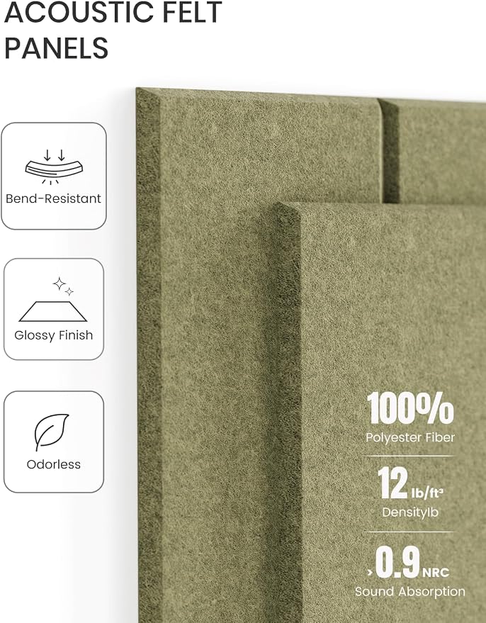 Fluxynara 48" x 36" Large Felt Bulletin Board, Olive Green | 12 Pack Cork Board Alternative with 60 Safe Adhesive Tabs, Felt Pin Boards for Wall Decor, Home, Office, Classroom, Dorm