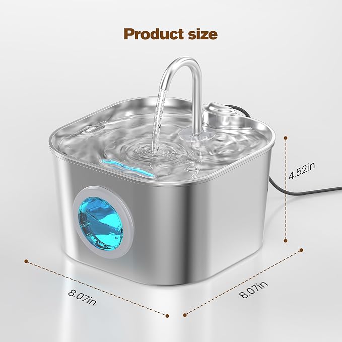 Stainless Steel Cat Water Fountain: 108oz/3.2L Pet Water Fountains Cat Watering Fountain Indoor Automatic Waterer Dispenser for Drinking Small Dogs Water Bowl Metal Kitty Faucet Watering Supplies