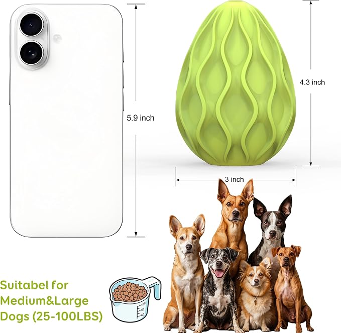 Interactive Treat Dispensing Dog Toy, Natural Rubber Chew Toy for Aggressive Chewers, Stuffable Treat Toy for Large & Medium Dogs, Mental Stimulation for Dogs, Boredom Relief, Green