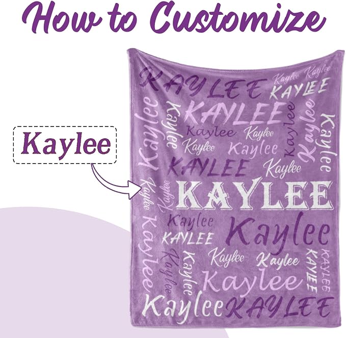 Personalized Custom Pale Purple Theme Light Soft Flannel Fleece Throw Blanket with Name for Men, Women, Boys, Girls, Kids - Customized Name Gifts for Birthday, Christmas, Valentines Day