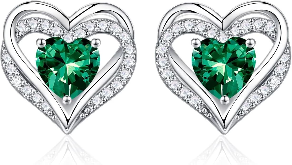 Iefil Christmas Earrings for Women, 925 Sterling Silver Birthstone Stud Earrings Birthday Gifts for Women