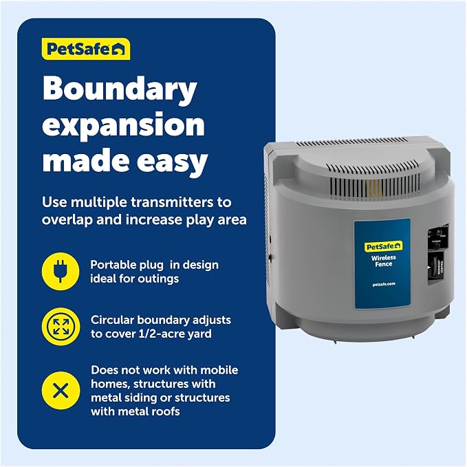 PetSafe Wireless Fence Extra Transmitter, Increase Your Existing Wireless Fence Boundary – Pet Containment for Dogs and Cats - From the Parent Company of the INVISIBLE FENCE Brand, Gray | Base Unit Only, Replacement, Extra, Expand Existing PetSafe Wire...
