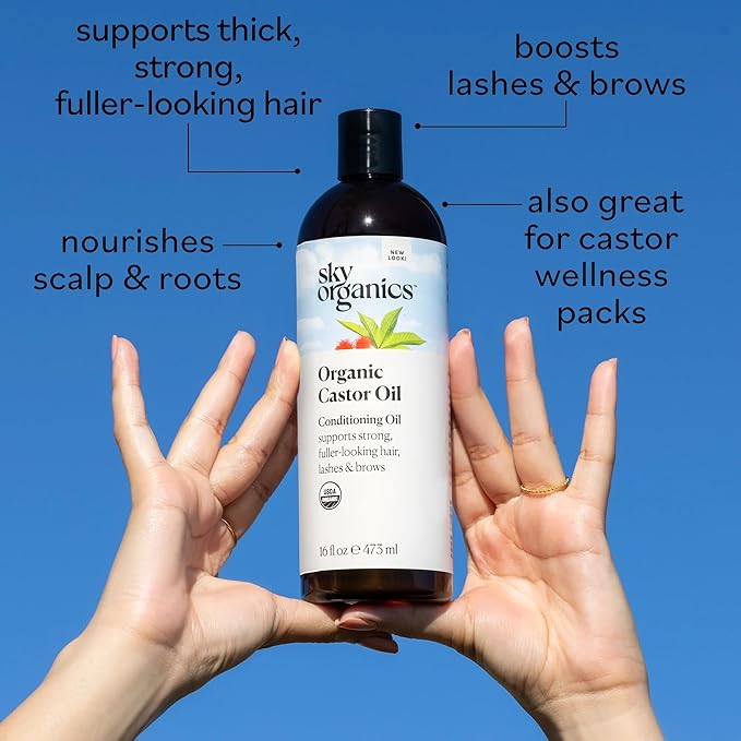 Sky Organics - Organic Castor Oil Pack Wrap Set - 16oz Castor Oil Organic, Adjustable Neck & Body Wraps, Body Wipes - for Liver Detox, Constipation Relief, Skin Care, Muscle Pain - Self Care - Beauty