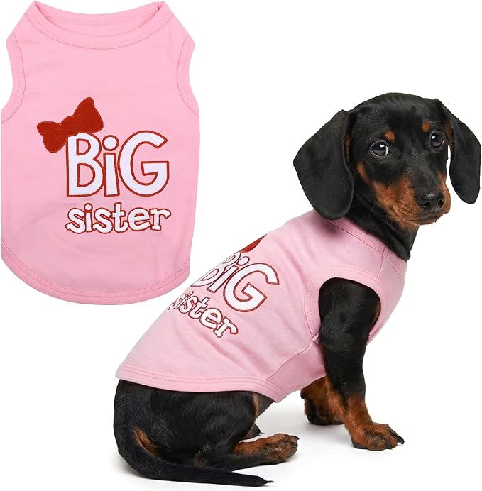 Parisian Pet Dog Shirt – 100% Cotton Shirts for Large Dogs – Pink Sleeveless Pet Clothes – Lightweight and Breathable Dog Apparel – Girl Big Sister Dogs Clothes - Stretchy Pet T Shirts