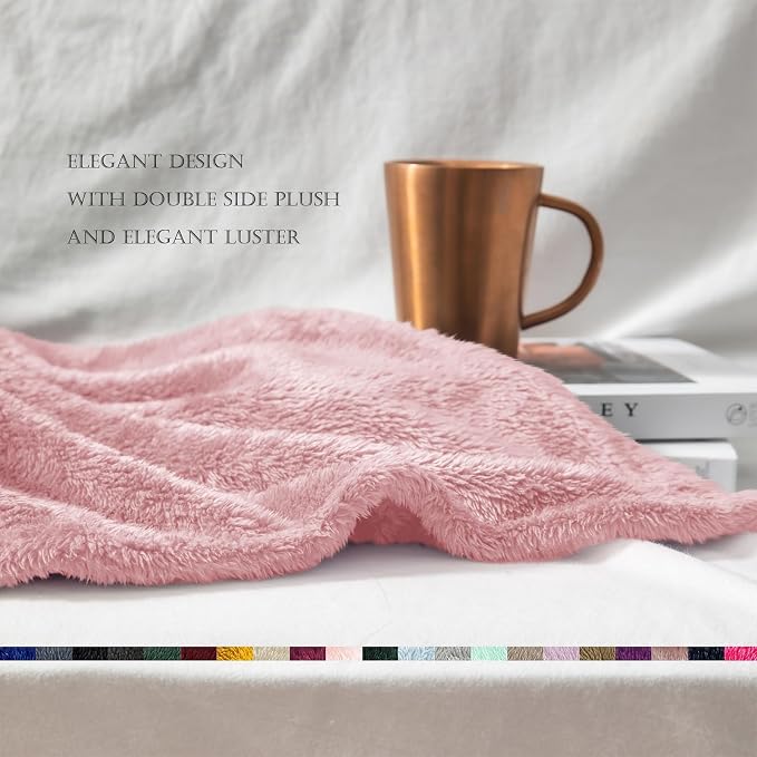 Exclusivo Mezcla Fuzzy Large Fleece Throw Blanket for Couch, Dusty Pink | 50x70 Inches, Super Soft and Cozy Throw, Plush Fluffy Blanket for Sofa, Bed, Bedroom, Home Decor, All Season