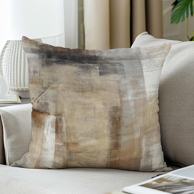 Throw Pillow Covers 18x18 Set of 2 Beige and Grey Art Throw Pillow Covers Soft Decorative Couch Pillow Covers for Home Living Room Bedroom