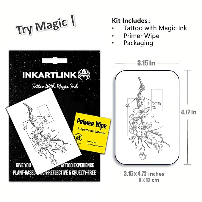 INKARTLINK Semi Permanent Tattoo, Party Tattoo, Beautiful and Realistic Design, Fun Tattoo Experience, Cruelty-free, Non-reflective, Waterproof (Peach Blossom)