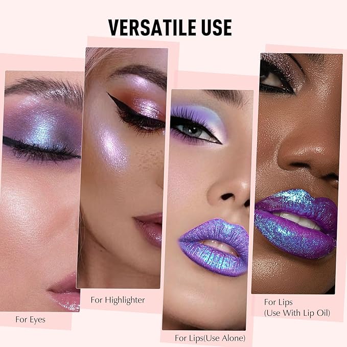 Red Orange Lipstick Glitter Makeup, Holographic Metallic Lip Stick Long Lasting Lightweight Non-Sticky Hydrating Lip Tinted Full Coverage Shimmer Chameleon Lipstick for Women