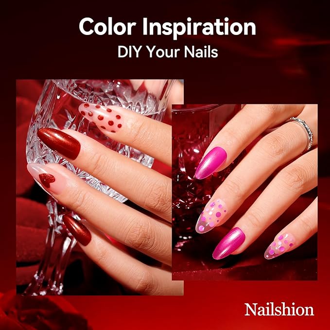Red Nail Polish Set, 2026 Valentine's Day 6 Colors Red Cherry Dark Red Wine Nail Polish Kit, Opaque,Hema-free Quick Dry, Non Gel, 12-Toxic-free, Home DIY Nails Art Gift for Women Girls