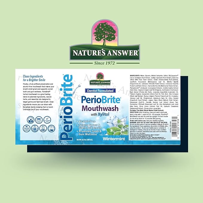 Nature's Answer Periobrite Wintermint All-Natural Mouthwash Promotes Healthy Teeth & Gums, Fights Bad Breath Flouride-Free 16oz (2 Pack)