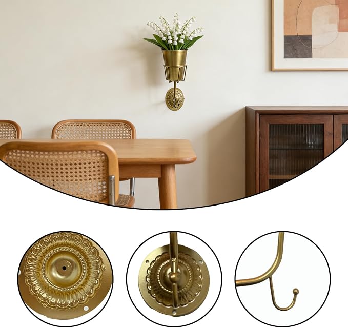 Gold Wall Planter, Wall Vase – 9.84×6.30×4.92 Inches Metal Gold Wall Planter Wall Vase – Hanging Wall-Mounted Flower Pot for Indoor Outdoor Home Decor Living Room Balcony