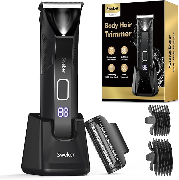 Body Hair Trimmer for Men, Manscape Ball Trimmer, 2-in-1 Body Pubic Hair Groomer and Groin Hair Shaver -Dual-Head Electric Razor for Men
