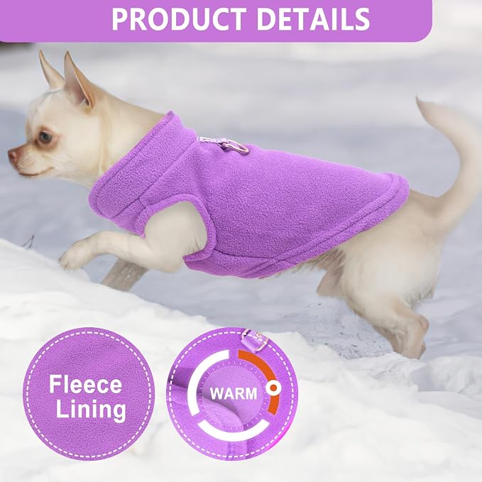 2 Pack Dog Sweater with Leash Ring Winter Warm Pet Sweater Thick Clothes Coat Fleece Dog Sweaters for Small Dogs Girl Boy for Chihuahua, French Bulldog, Dachshund (Pink,Purple, Small)