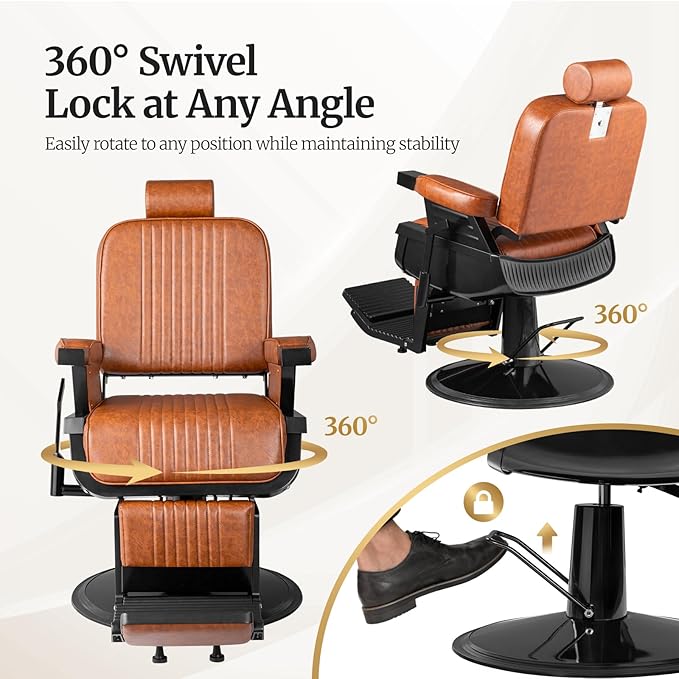 Winado Heavy Duty Vintage Barber Chair, Hydraulic Reclining Salon Chairs for Hair Stylist with Footrest & Headrest, 360° Swivel All Purpose Chair Salon Beauty Spa Shampoo Equipment, Brown