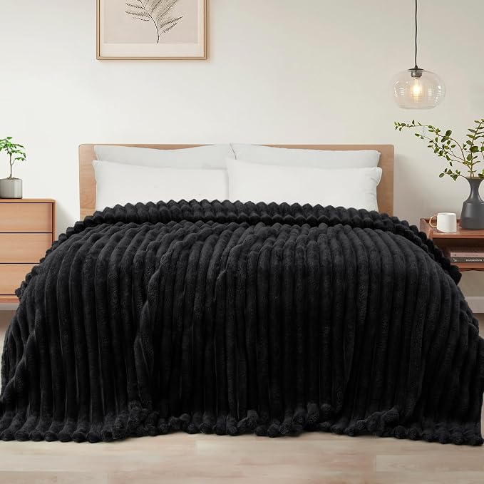 Exclusivo Mezcla Striped King Size Fleece Blanket for Bed, Couch, 90"x104" | Soft Breathable Cozy Bed Blankets, Lightweight Plush Fluffy Fuzzy Jacquard Decorative Blankets