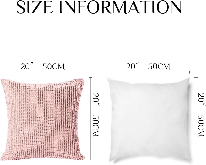 Softalker Corduroy Decorative Throw Pillow Covers 20x20, Set of 2, Pink | Soft Boho Striped Pillow Cases, Couch Fluffy Cushion Covers for Farmhouse Home Decor Bed Living Room