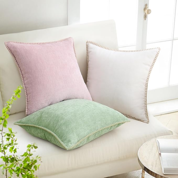 decorUhome Soft Chenille Throw Pillow Covers 12x20 Set of 2 Cream White | Fall Textured Decorative Throw Pillow Cases Stitched Edge Modern Farmhouse Luxury Boho Velvet for Couch Sofa Bed Home Decor