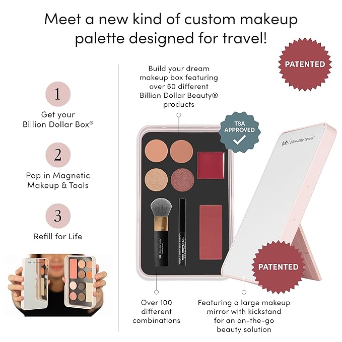 bdb Beauty Box - Magnetic Makeup Palette with Mirror for Eyeshadow, Lipstick, Blush Powder and Highlighter (Sold Separately)