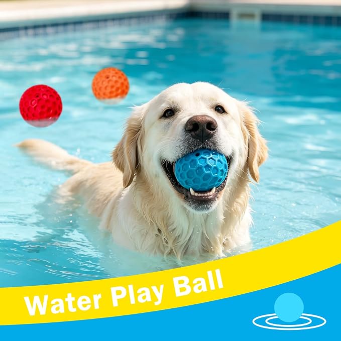 3 Pack Indestructible Squeaky Dog Balls for Aggressive Chewers, Interactive Dog Toys for Teething, Relieving Anxiety. Chew Toy for Large, Medium Breeds, Outdoor Rubber Balls.