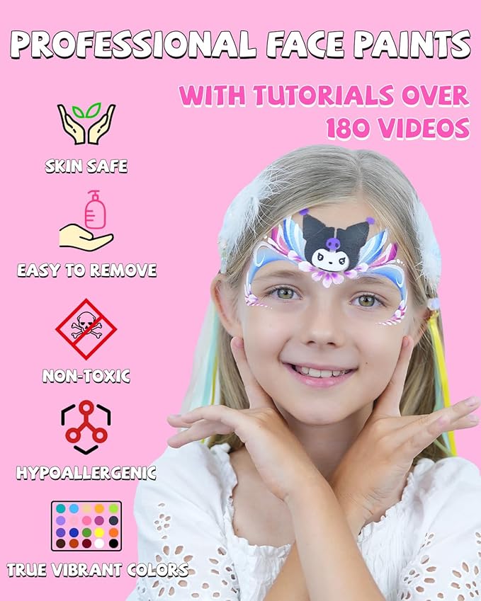 Anka Bella Professional Face Painting Kit for Kids,Rainbow Cake Face Paint with Stencil(12x10gm),Non-Toxic Water Based Face Paint Palette for Birthday Parties/Halloween/Carnival