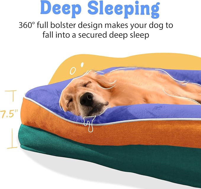 Waterproof Orthopedic XL Dog Bed for Large and Extra Large Dogs | Egg Crate Foam, 4-Sided Bolster Support, Waterproof Liner, Non-Slip Bottom, Machine Washable Cover, 42 x 30 Inch