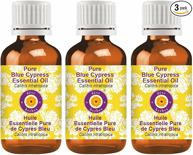 dève herbes Pure Blue Cypress Essential Oil (Callitris intratropica) Natural Therapeutic Grade Steam Distilled (Pack of Three) 100mlx3 (10 oz)