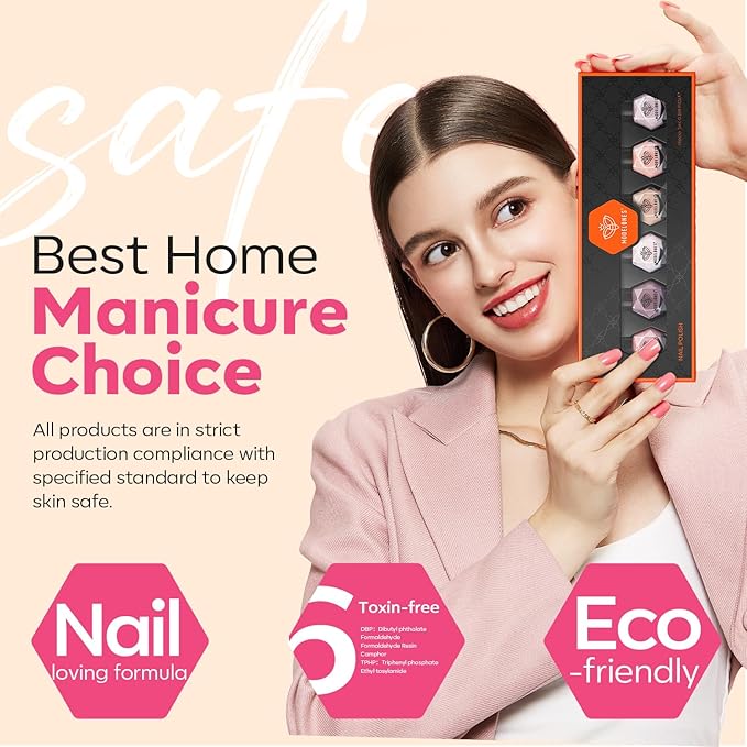 modelones Valentines Nail Polish Set 6 Colors Neutral Nude Pink Fall Winter Quick Dry Mini Finger Bulk Manicure Kit Diy Nail Art Home Salon Gifts For Women Girls