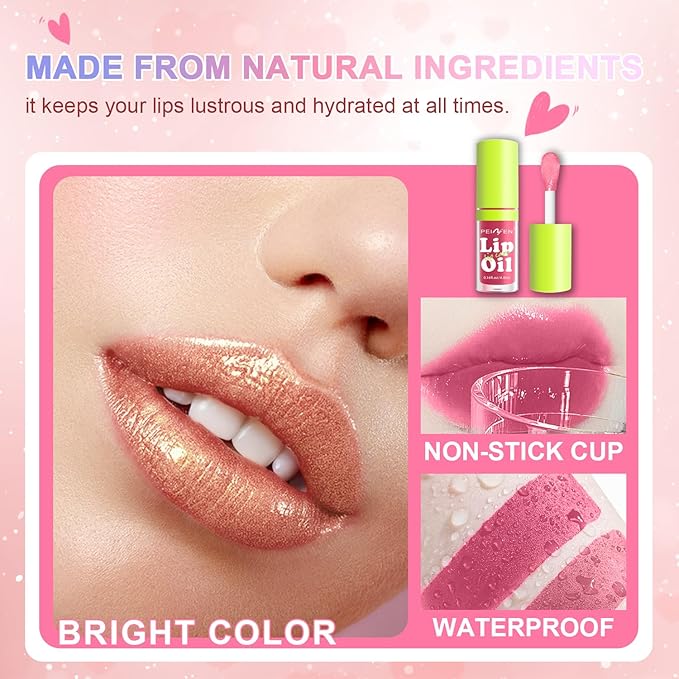 6 Colors Lip Gloss Set, Clear Lip Gloss and Glow Lip Oil for Woman, Moisturizing and Hydrating Lip Gloss Pack, Non-sticky Fat Oil Lipgloss