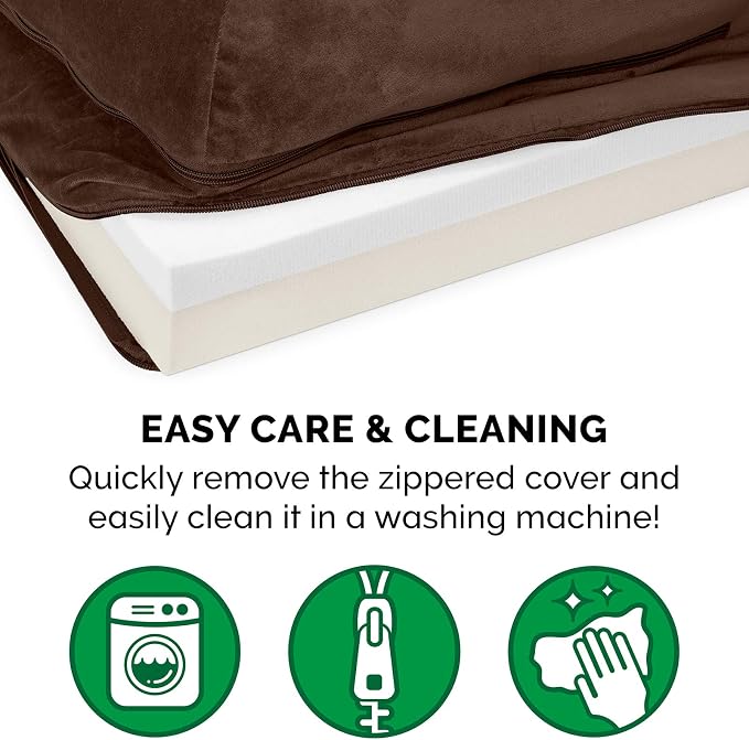 Furhaven Memory Foam Dog Bed for Medium/Small Dogs w/ Removable Bolsters & Washable Cover, For Dogs Up to 35 lbs - Plush & Velvet L Shaped Chaise - Sable Brown, Medium
