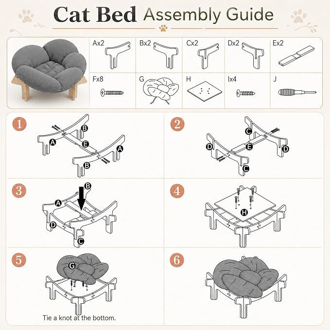 Elevated Cat Bed Wooden Frame, Sofa Furniture with Washable Cushion (Gray) | Soft Beds with Extra Filling prevent flattening, while Stable Wooden Frame with Base Board supports 50 lbs for Kitty & Puppy.