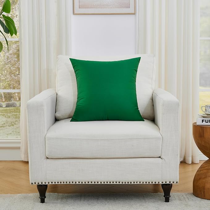 Longhui bedding Green Throw Pillow Inserts 18x18 Set of 2, 100% Cotton Cover with Polyester Fill, 2-in-1 Use as Stuffers or Standalone Decor for Couch, Bed, Living Room, Outdoor