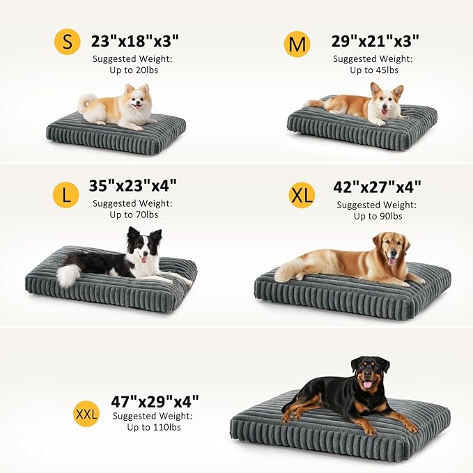 Dog Bed Medium Size Dog, Flat Pet Beds with Removable Washable Cover, Pet Mat Cute Crate Bed Thick Shredded Chopped Crate Foam & Anti Slip Bottom for Indoor, 29"x21"x3" Grey