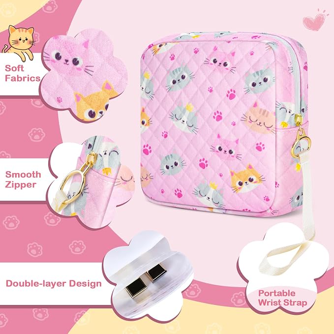 Likesing Tampon Holder for Purse, Quilted Period Bag Sanitary Napkin Storage Bag for Girls Womens, Portable Feminine Emergency Pad Period Pouch(Butterfly Pink)